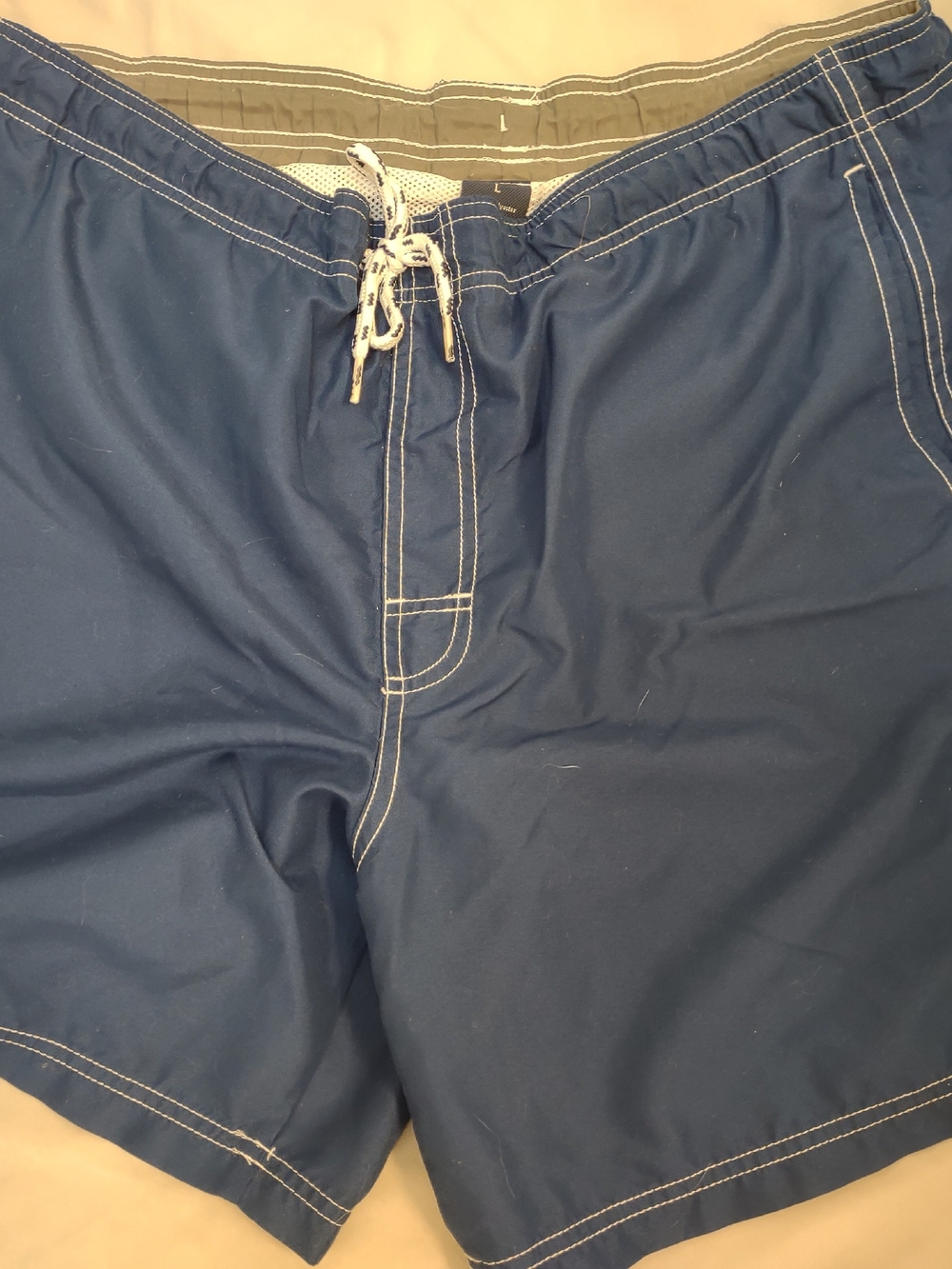 croft & barrow Navy Blue Swim Board Shorts with White Stitching
